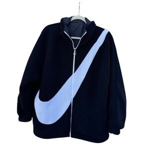 Nike Black white big Swoosh Reversible Boa Sherpa Jacket (CZ4063-010) LARGE